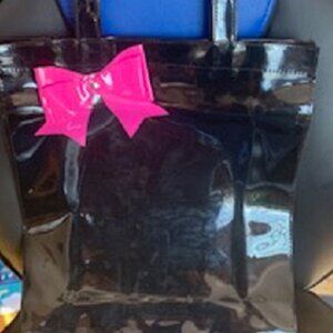 NEW Lancome Tote Rectangular Black / Pink Bow Shiny Bag H14" x W13"